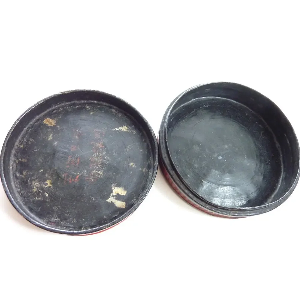 Antique Japanese Round Black Lacquer Ware Box